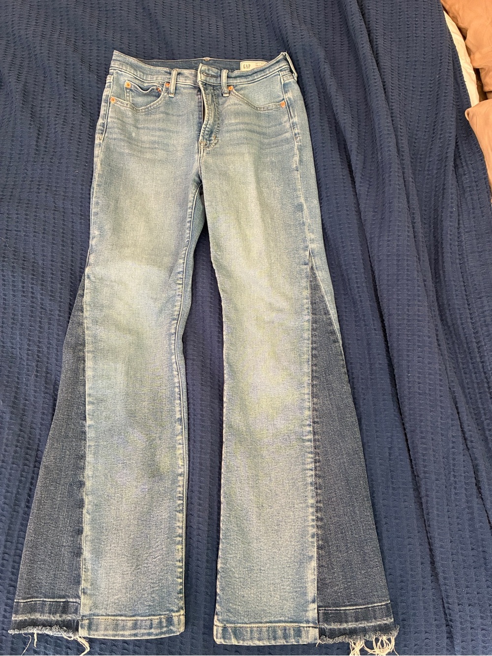 GAP Two-Tone Light Blue Flare Jeans with Dark Side Panels